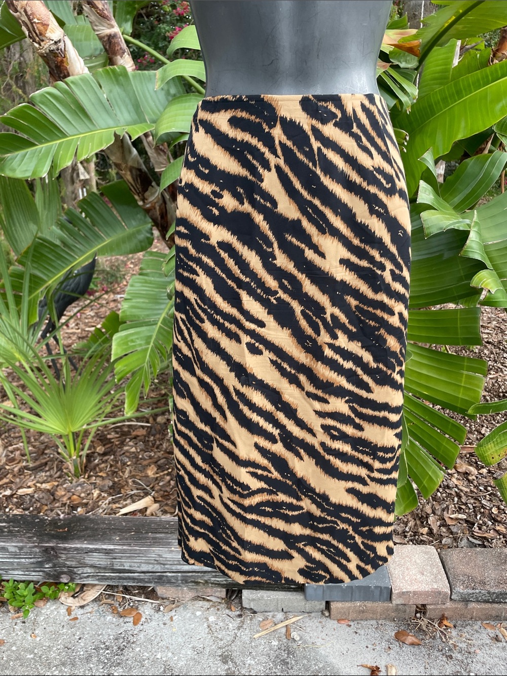 zebra print pure silk pencil skirt with back kick, pleat